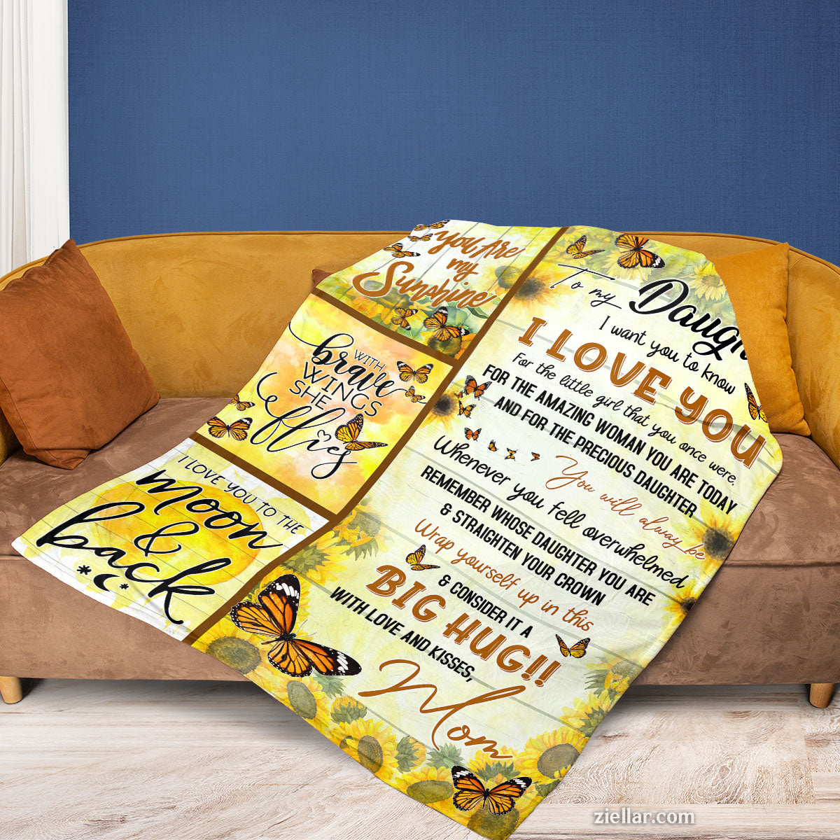 To My Daughter Quilt Blanket, Fleece Blanket Gift with Warm Hugs and Inspirational Words, Custome Name