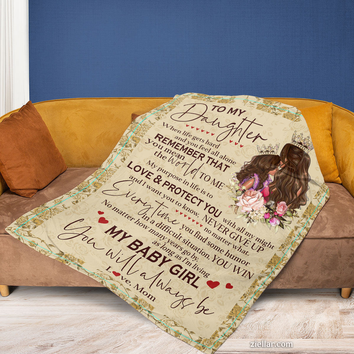 To My Daughter Quilt Blanket, Fleece Blanket Gift with Mother’s Love Quote, Custome Name Option