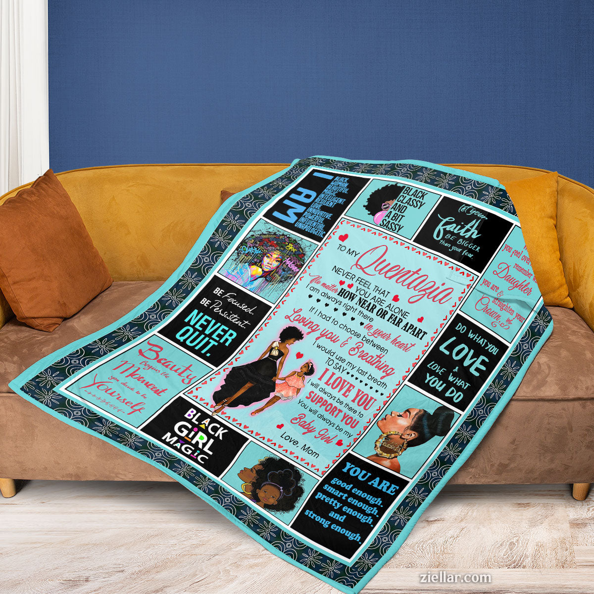 Empowering Black Girl Magic Quilt Blanket, Fleece Blanket Gift with Quotes, Personalized Design