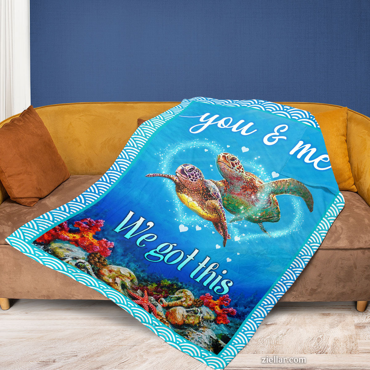Sea Turtle Love Quilt Blanket, Fleece Blanket Gift for Couples, You & Me Theme, Custome Name