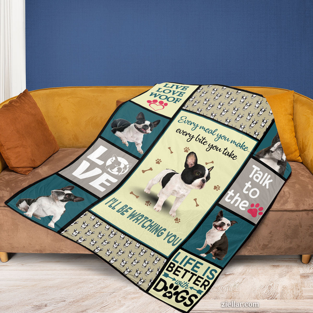 Funny Boston Terrier Dog Quilt Blanket, Fleece Blanket Gift for Dog Lovers and Pet Owners