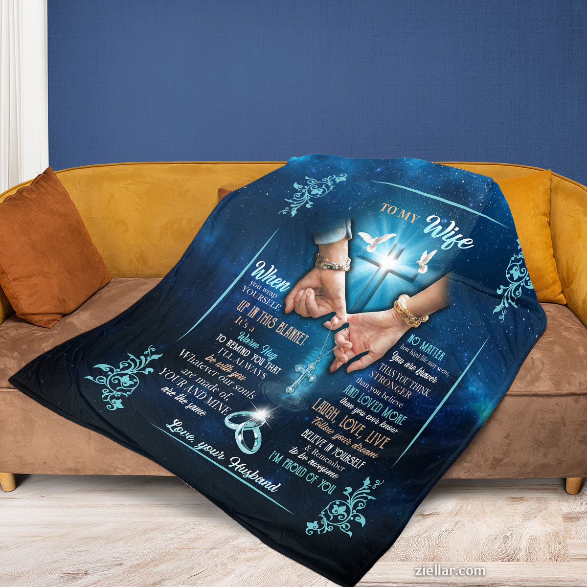 To My Wife Hands in Heart Quilt Blanket, Fleece Blanket Gift from Husband, Personalized Name