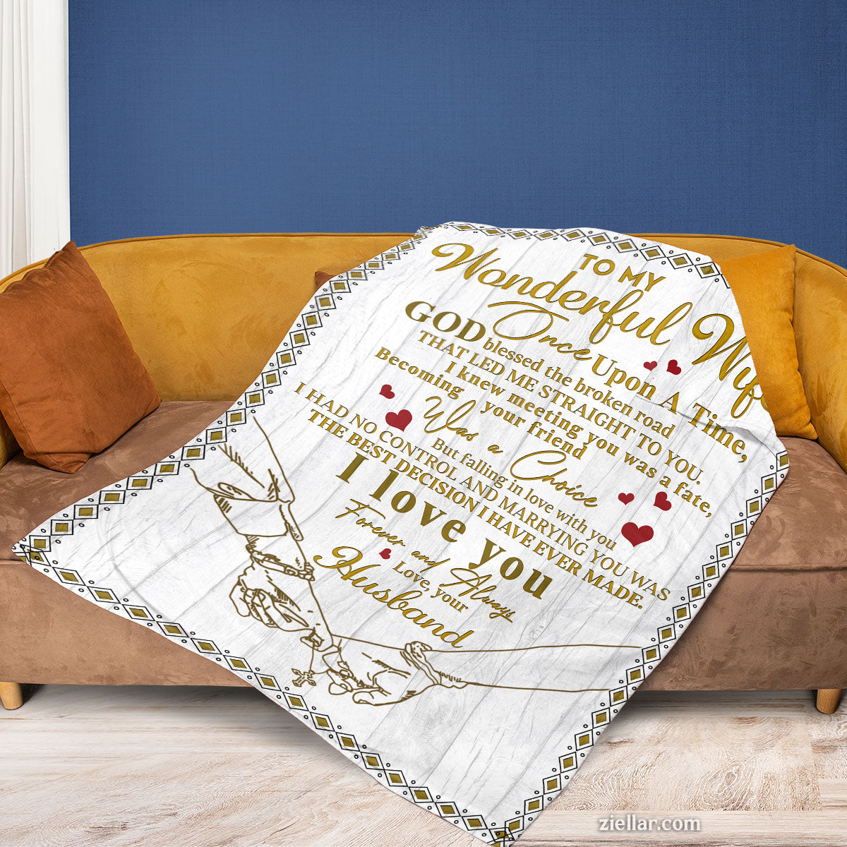 To My Wonderful Wife Quilt Blanket, Fleece Blanket Gift from Husband with Love Note, Personalized
