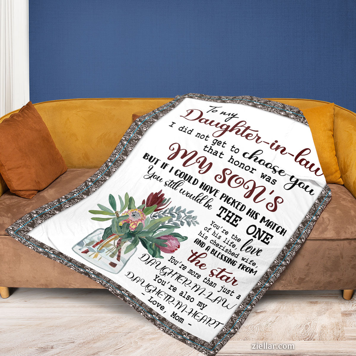 To My Daughter-in-Law Quilt Blanket, Fleece Blanket Gift with Vase and Message, Custome Name