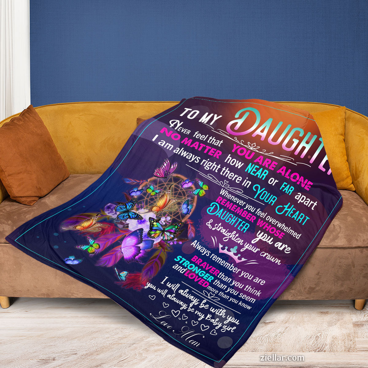 To My Daughter Quilt Blanket, Fleece Blanket Gift with Rainbow Unicorn, Encouragement, Custome Name