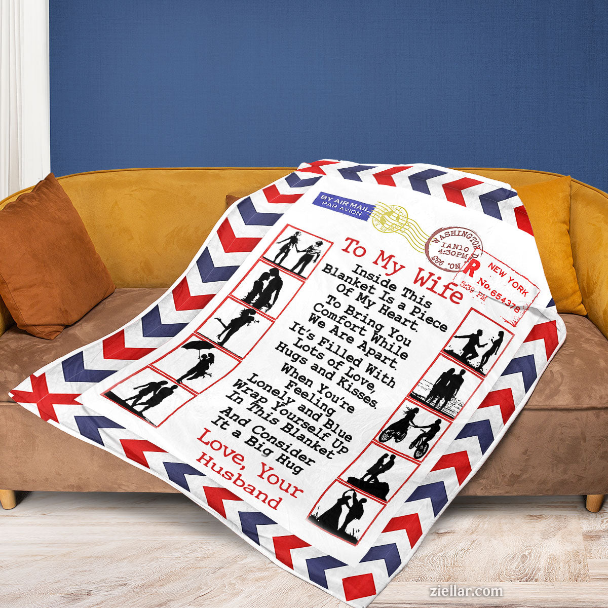 To My Wife Quilt Blanket, Fleece Blanket Gift from Military Husband, Red White and Blue, Custome Name
