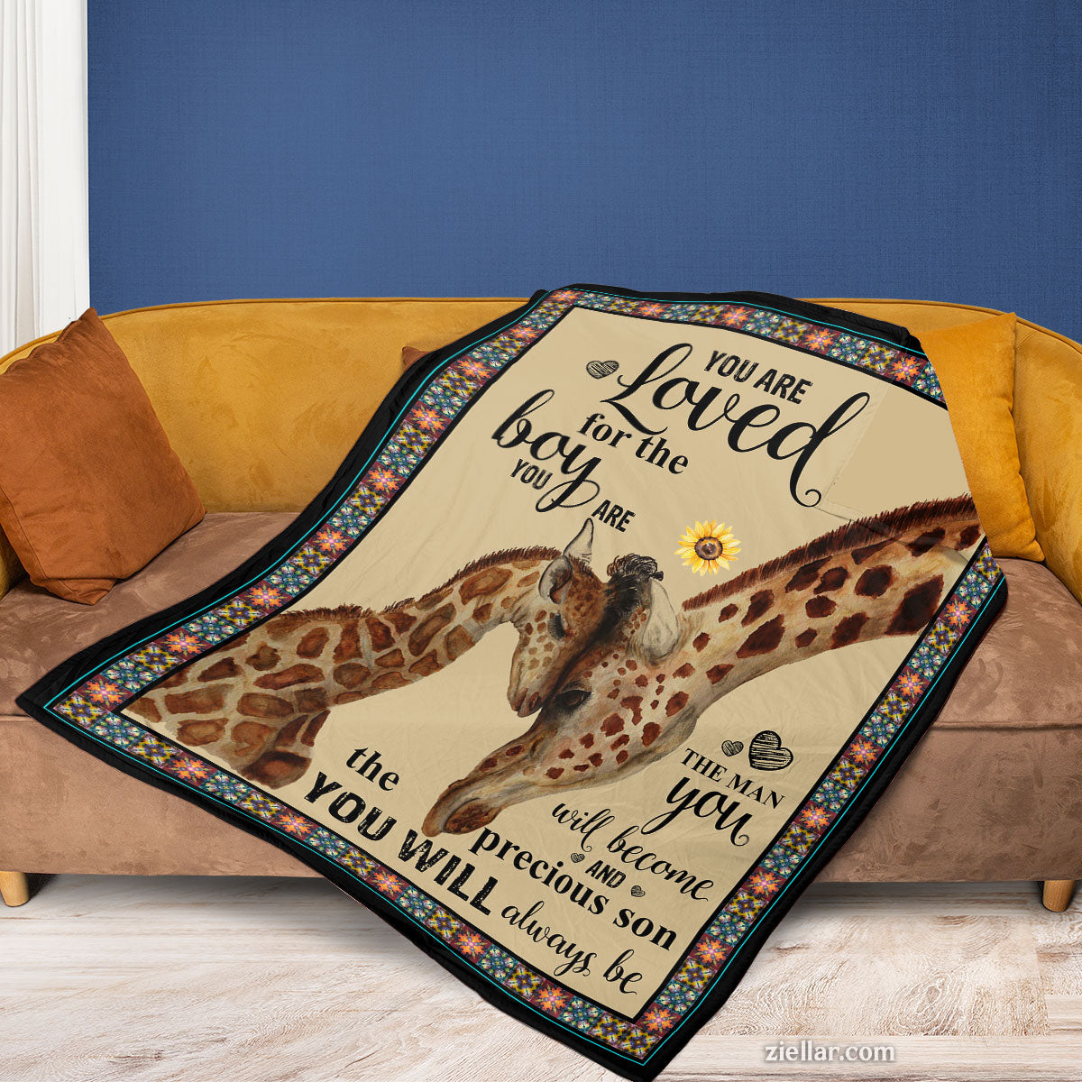 You Are Loved Quilt Blanket, Fleece Blanket for Son with Giraffe Theme, Custome Name Gift