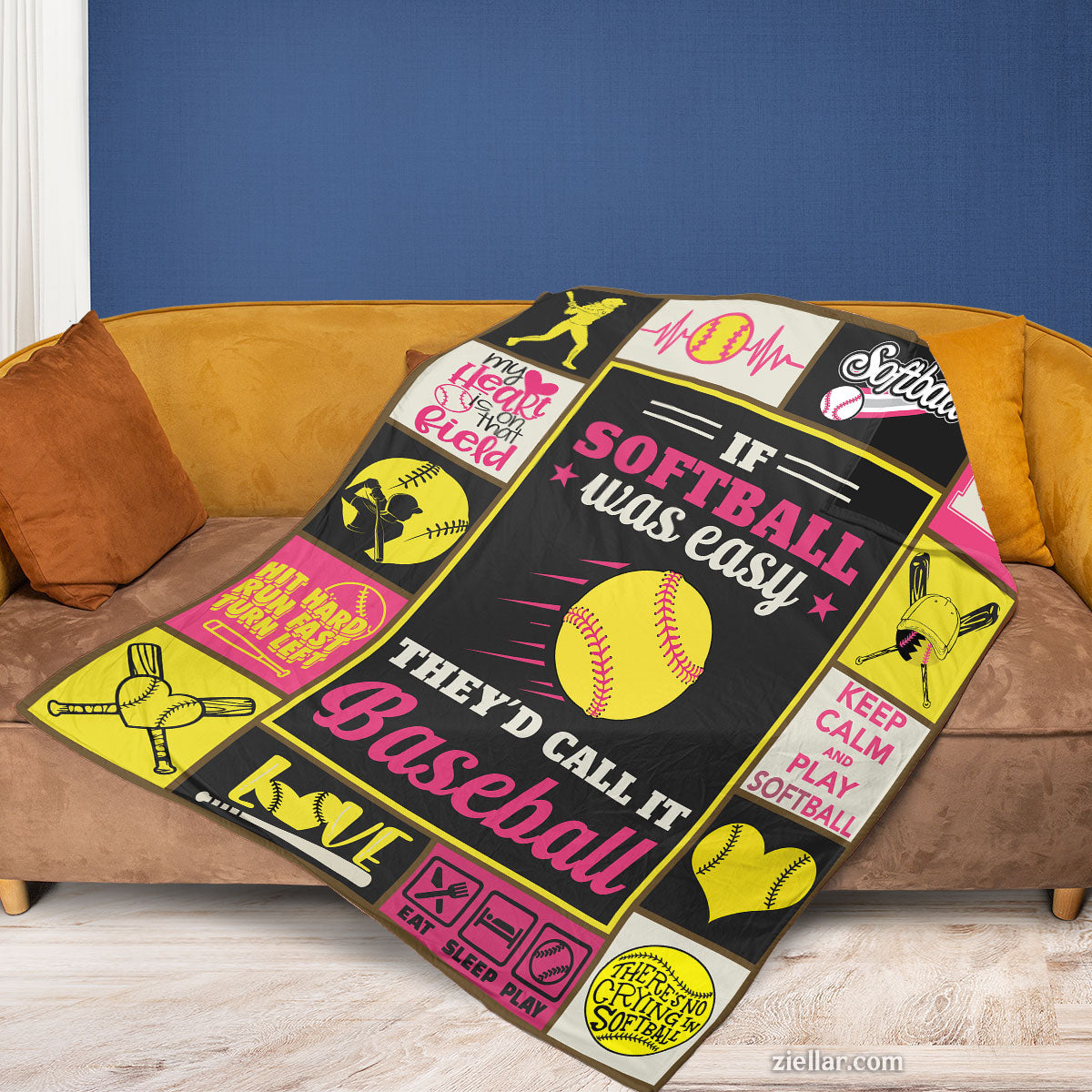 Softball Lover Quilt Blanket, Fleece Blanket Funny Pink Sports Theme, Custome Name Gift