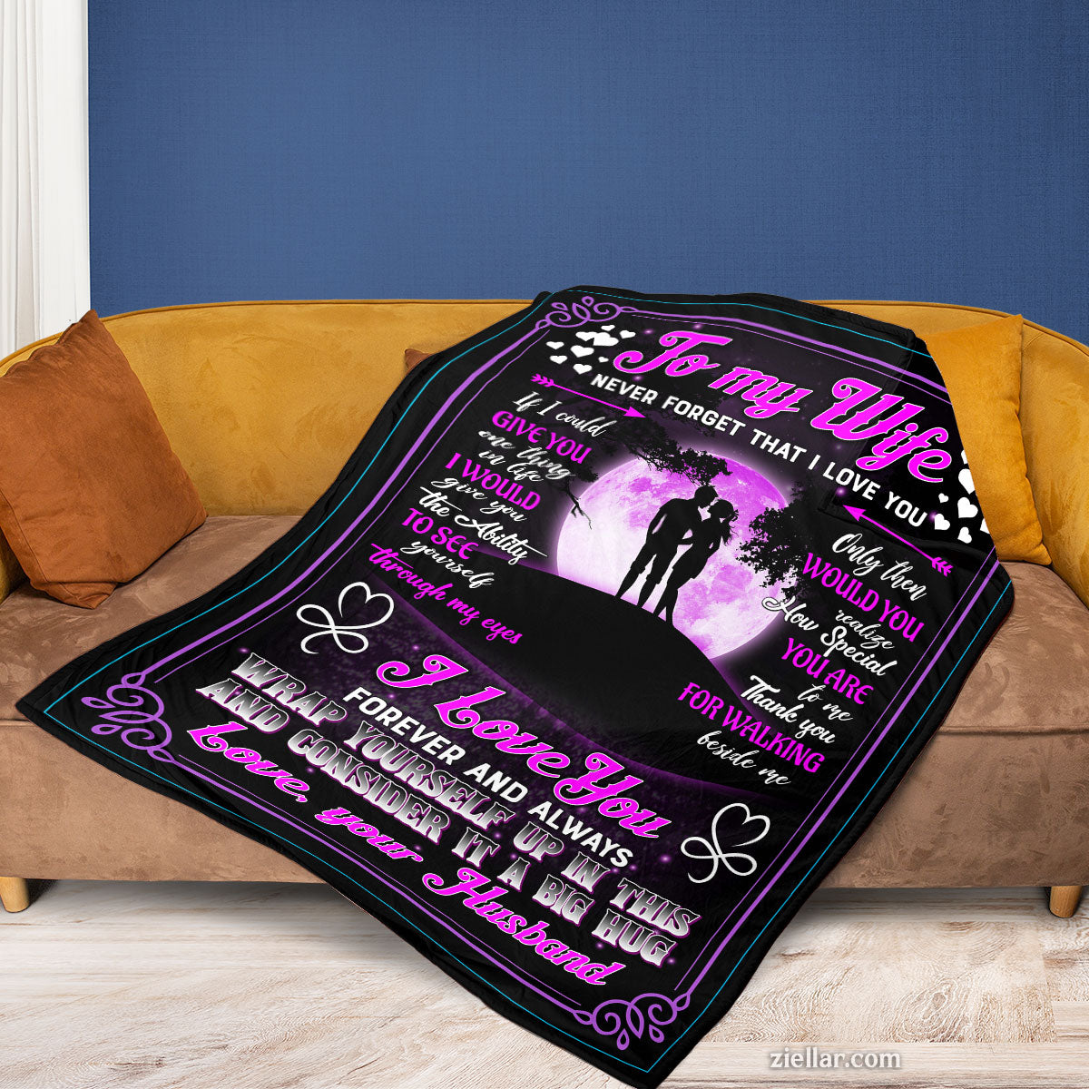To My Wife Quilt Blanket, Fleece Blanket Purple Romantic Gift from Husband, Custome Name