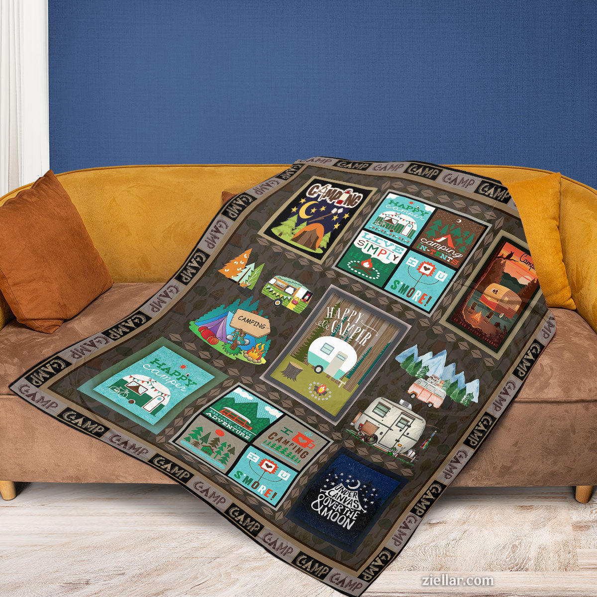 American Golden Retriever Quilt Blanket, Fleece Blanket USA Flag Dog Lover Patriotic Gift