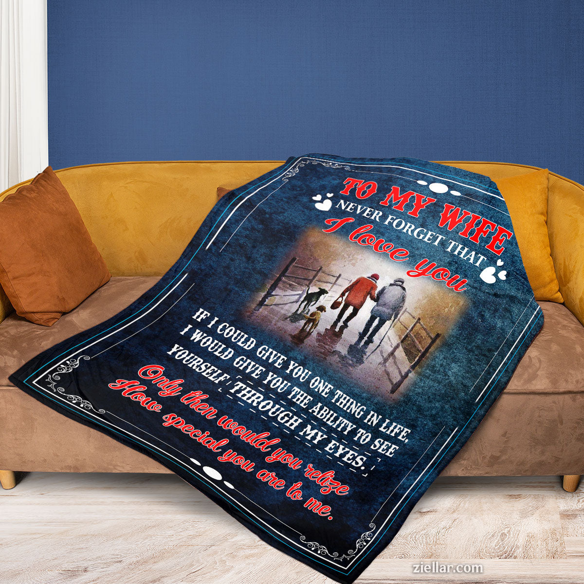 To My Wife Quilt Blanket, Fleece Blanket Romantic Pier Scene Gift with Blue Night Sky, Personalized