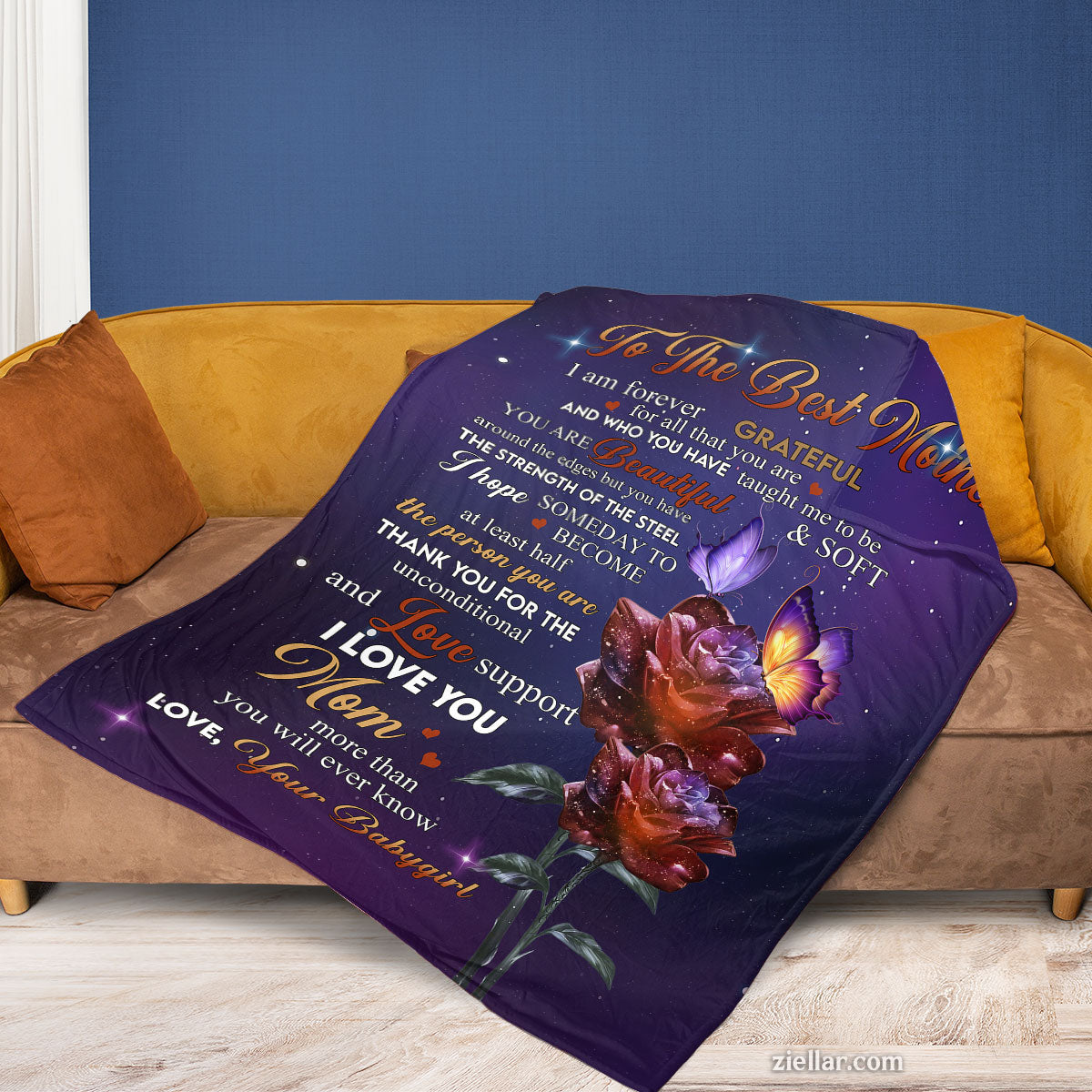 To The Best Mother Quilt Blanket, Fleece Blanket Rose Galaxy Art Gift from Daughter, Personalized
