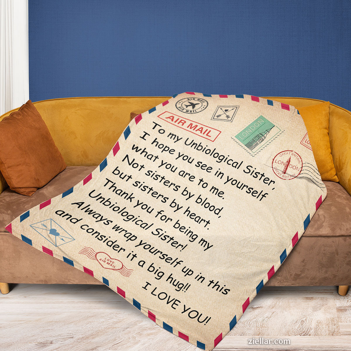 To My Unbiological Sister Quilt Blanket, Fleece Blanket Airmail Theme Gift, Personalized