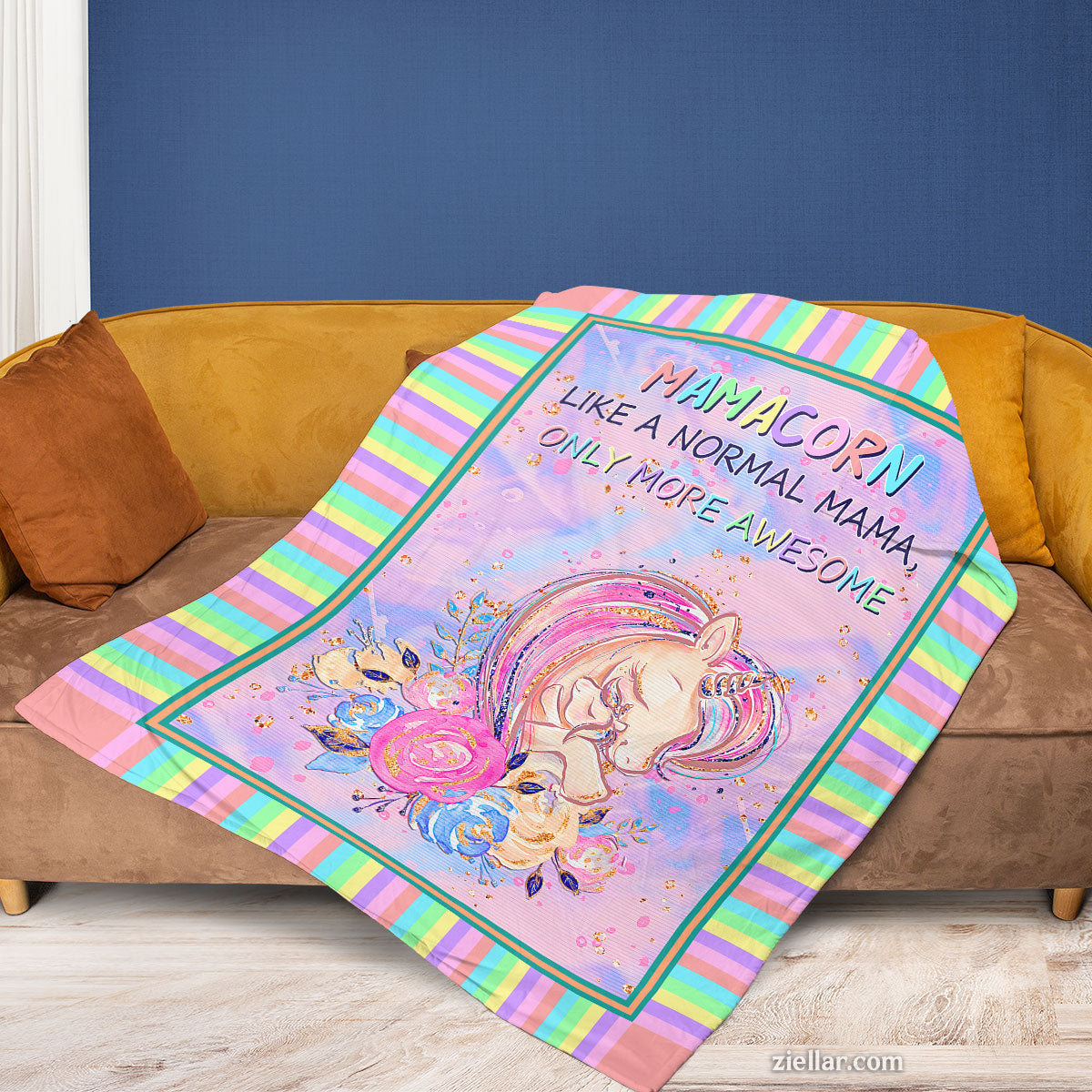 Mamicorn Unicorn Quilt Blanket, Fleece Blanket Gift for Mom from Daughter, Personalized