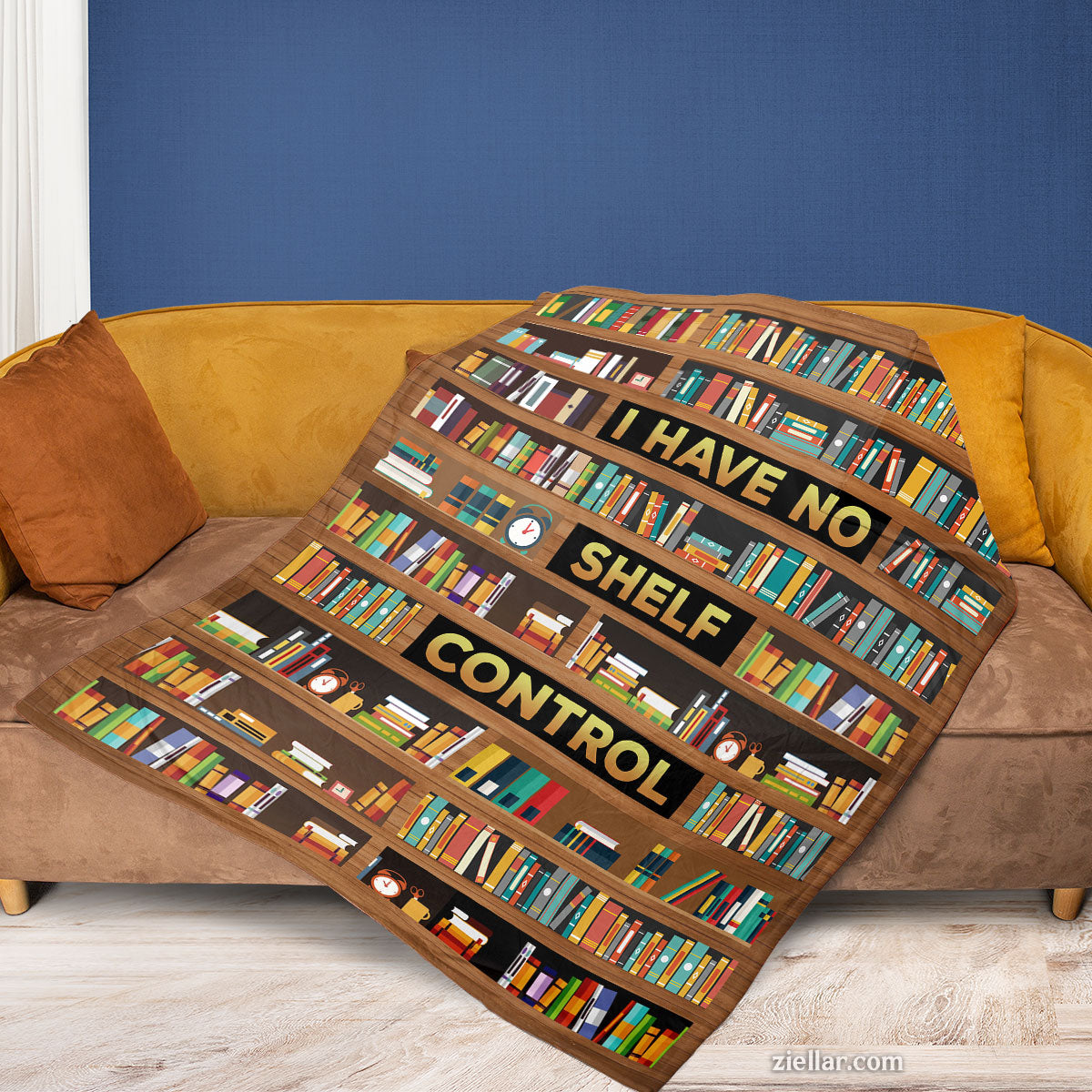 Bookshelf Print Quilt Blanket, Fleece Blanket Funny Reading Gift for Bookworms