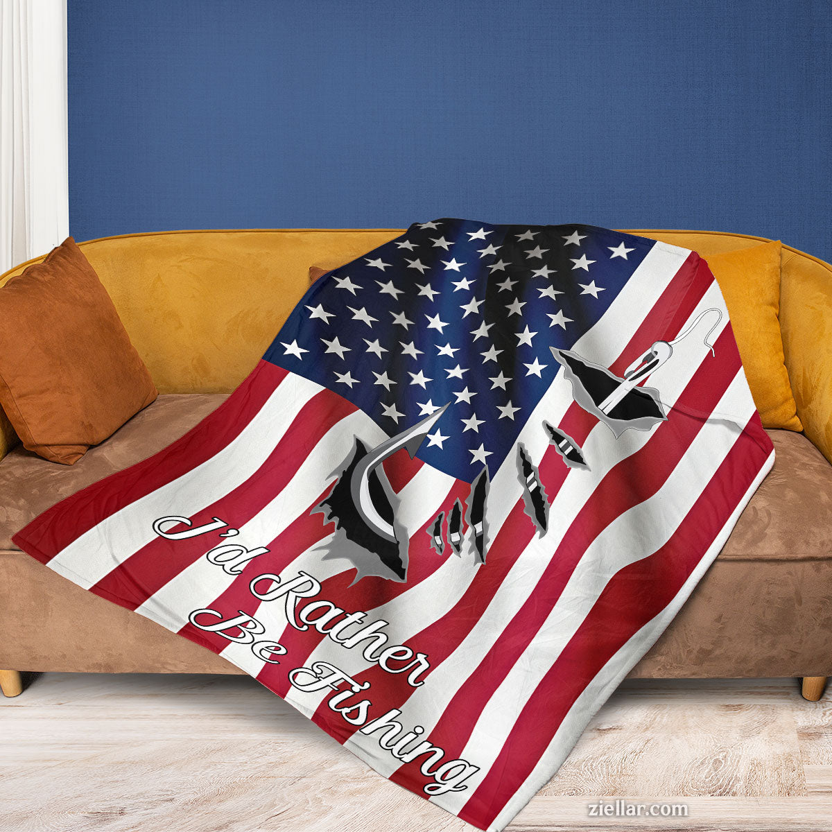 Fishing Flag Quilt Blanket, Fleece Blanket Patriotic Fisherman Gift for Him