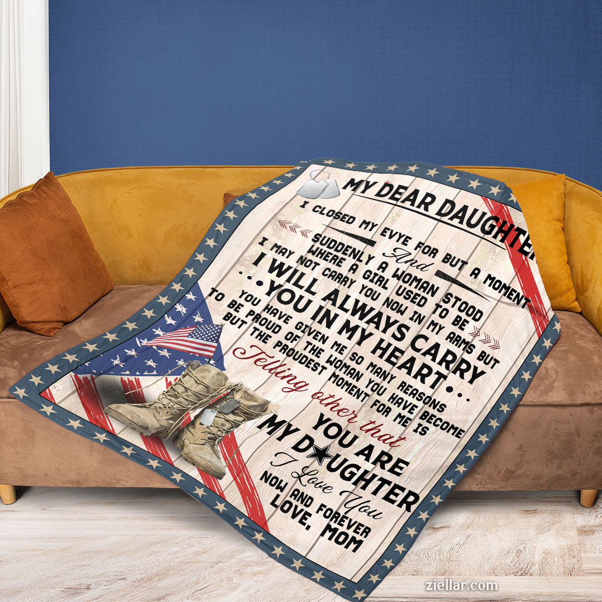 To My Daughter Quilt Blanket, Fleece Blanket Patriotic Gift from Dad with American Flag