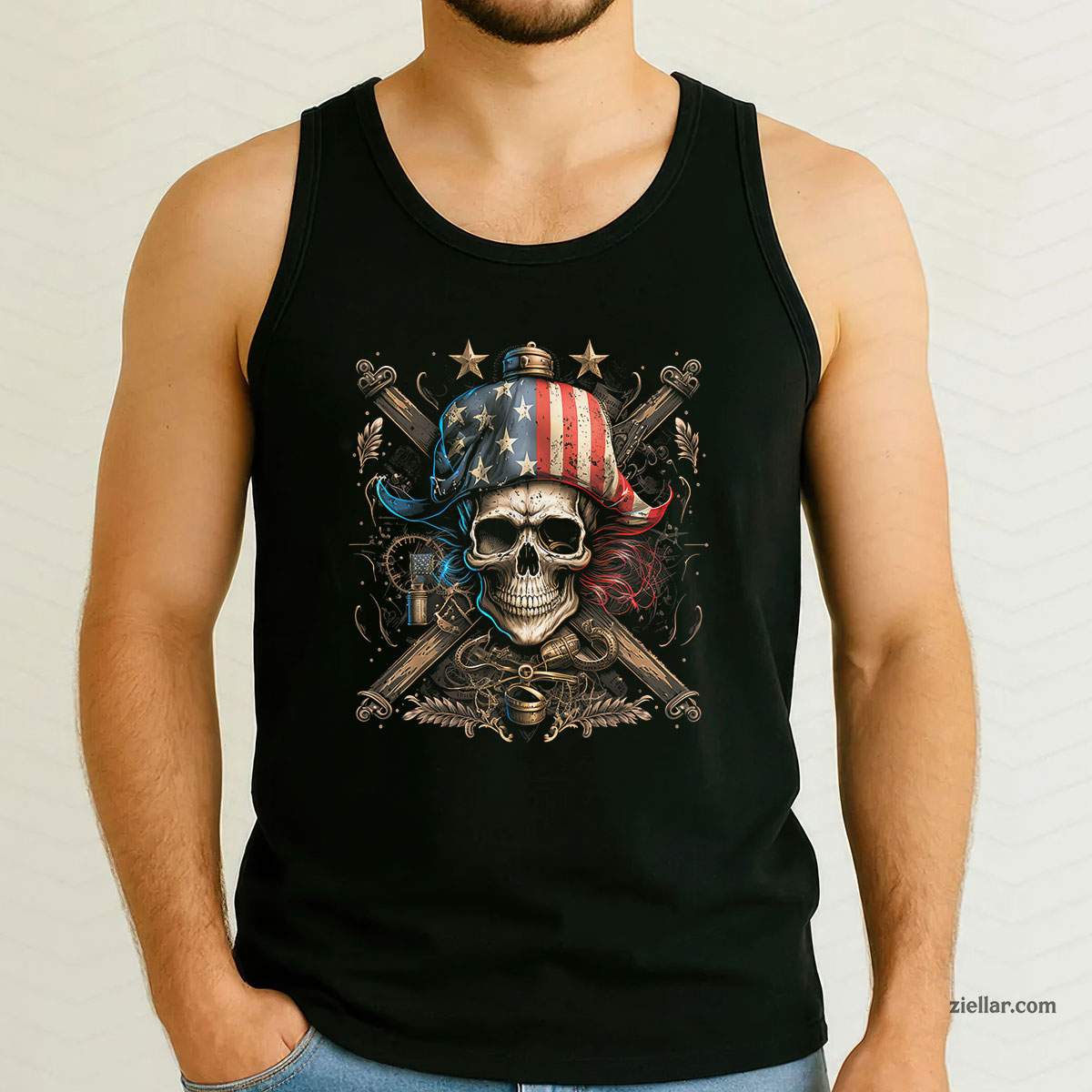 Pirate 4th of July American Flag USA America Funny Tank Top Shirt, Patriotic Independence Day Gift