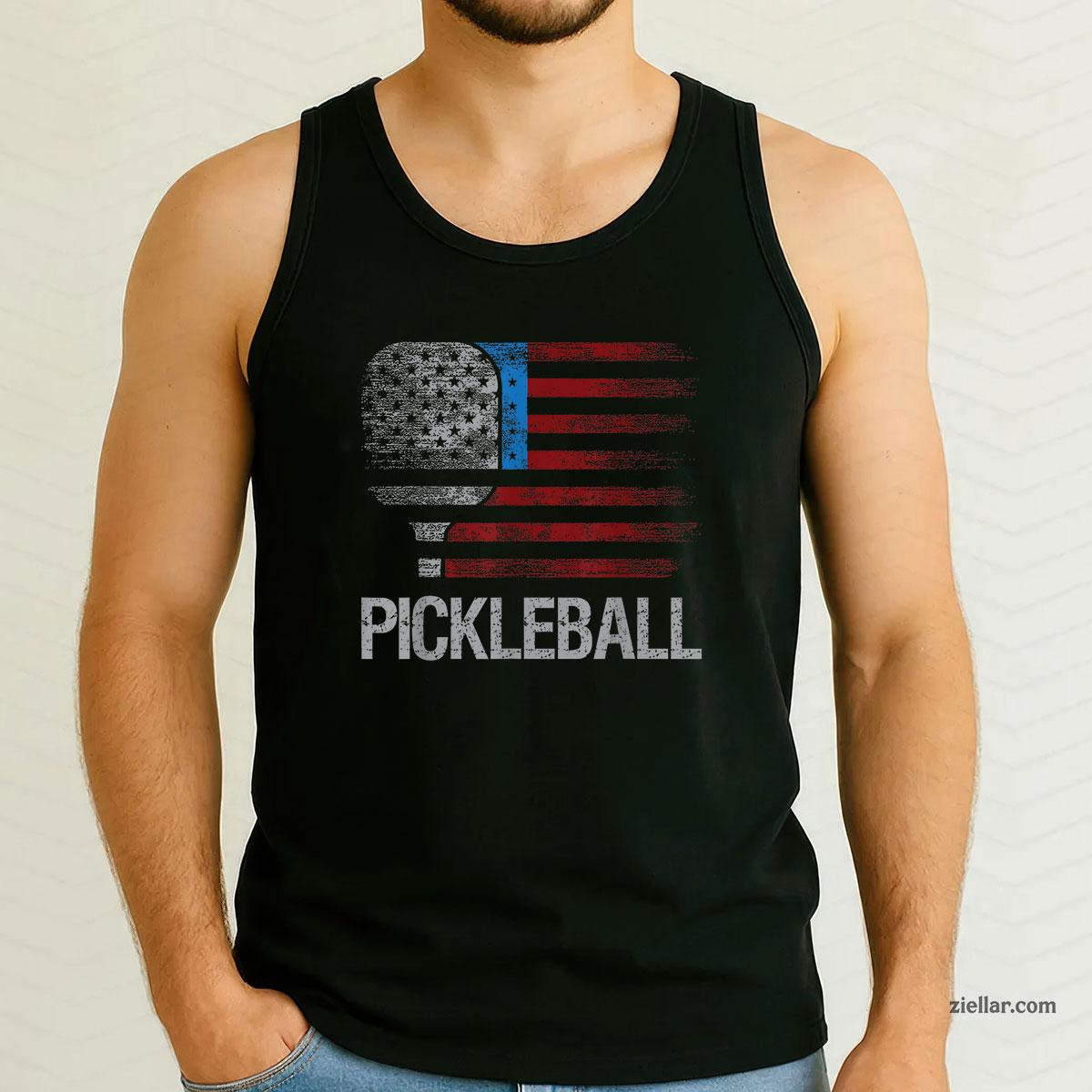 US Flag Pickleball Player Paddleball Lover Tank Top Shirt, Patriotic USA Independence Day Gift