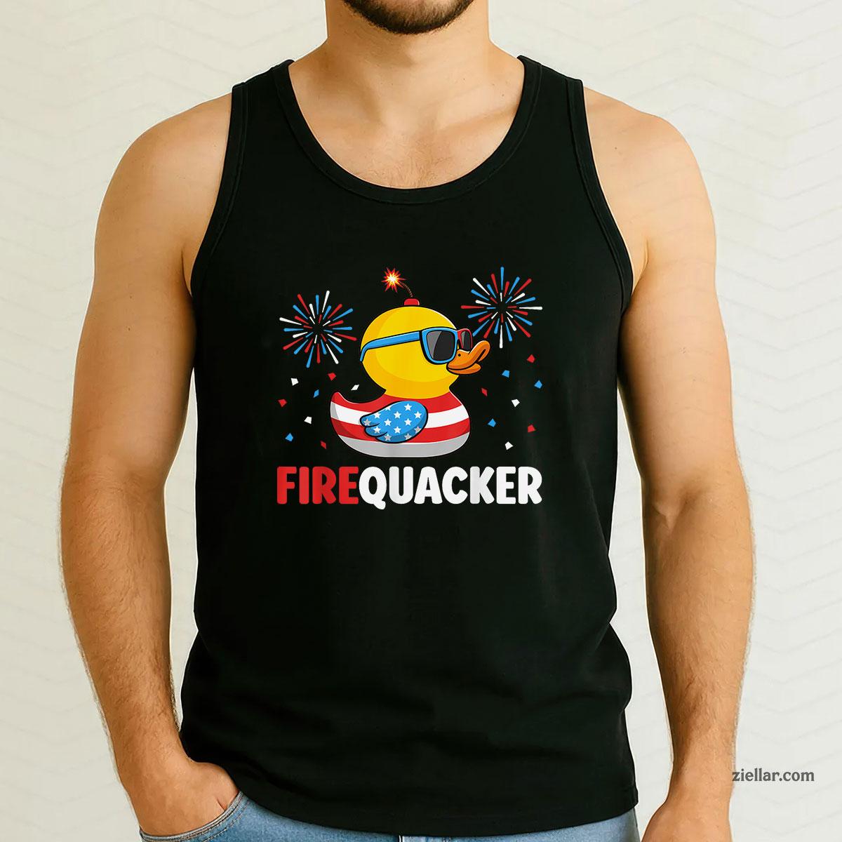 4th of July Duck Firequacker Patriotic Fourth of July Funny Tank Top Shirt Tee for Men Women Unisex