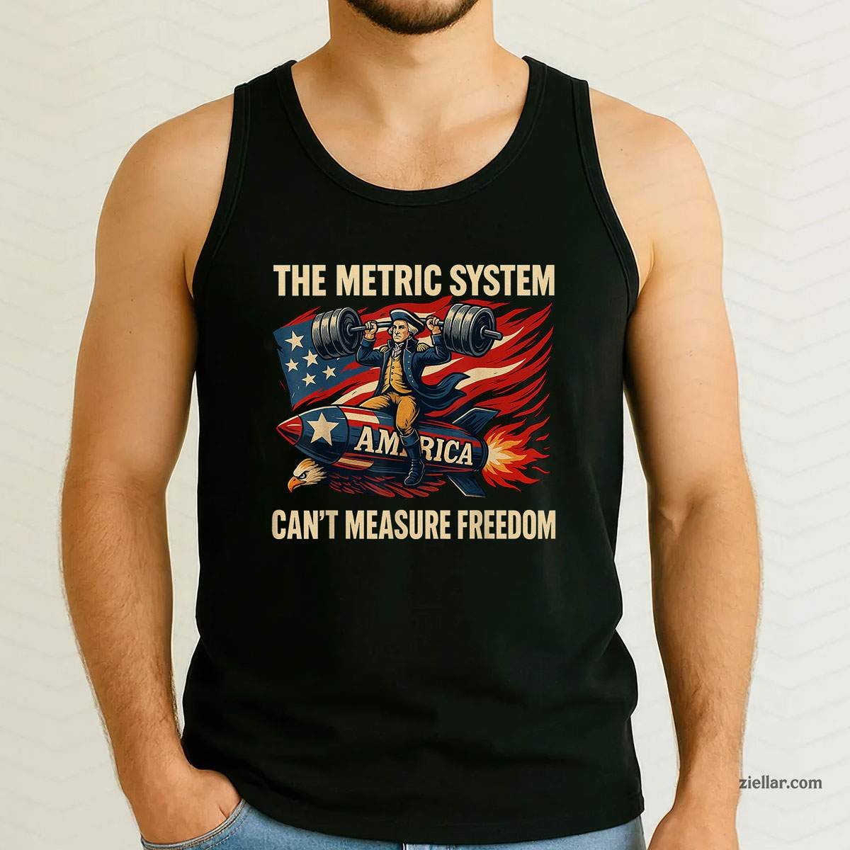 The Metric System Can't Measure Freedom Funny 4th of July Tank Top Shirt Tee for Men Women Unisex