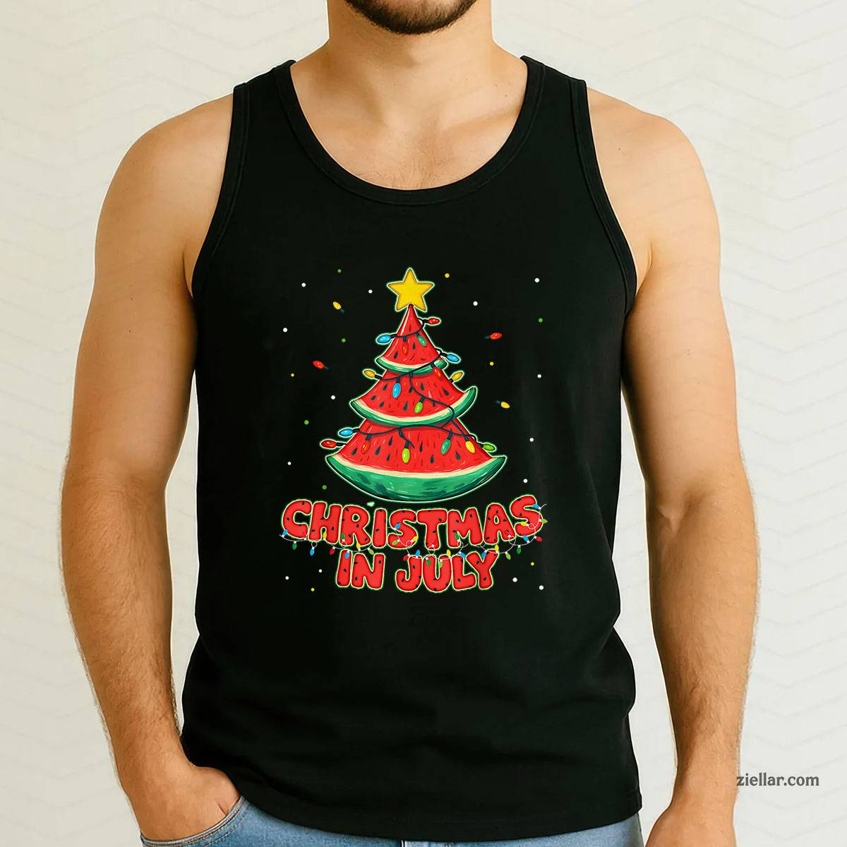 Christmas In July Watermelon Tree Beach Summer Hawaii Tees Tank Top Shirt Funny Christmas in July Tee and Tank Top Shirt for Men Women Adults