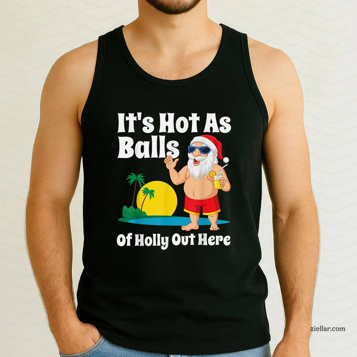 Funny Christmas In July Hot As Balls Santa Summer Party Gift Tank Top Shirt Funny Christmas in July Tee and Tank Top Shirt for Men Women Adults