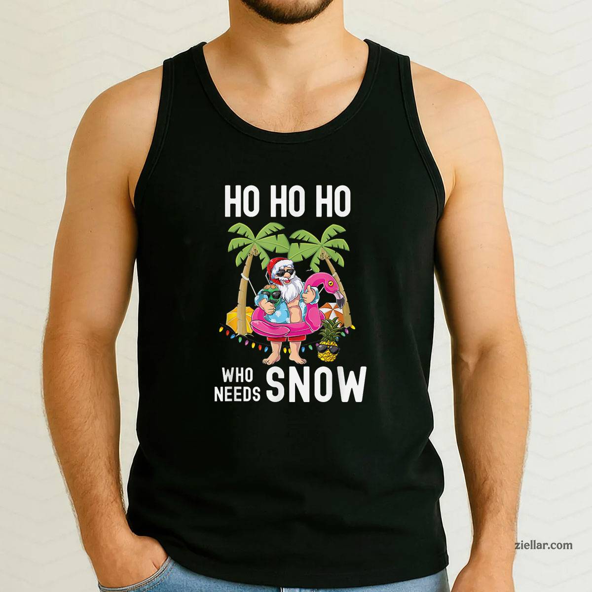 Christmas Palm Tree Santa Surfing Summer Beach Vacation Tank Top Shirt Funny Christmas in July Tee and Tank Top Shirt for Men Women Adults