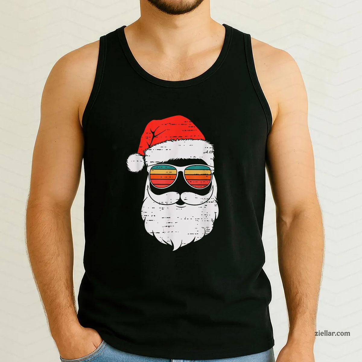 Retro Santa Face Sunglassed Christmas In July Summer Xmas Tank Top Shirt Funny Christmas in July Tee and Tank Top Shirt for Men Women Adults