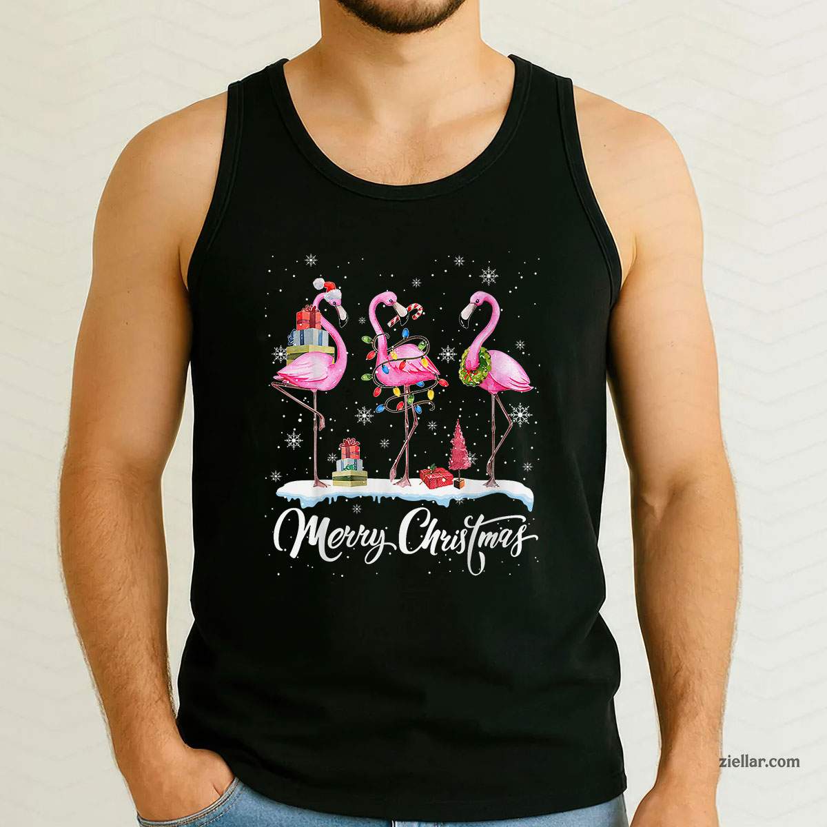 Merry Christmas Hat Santa Flamingo Light Christmas In July Tank Top Shirt Funny Christmas in July Tee and Tank Top Shirt for Men Women Adults