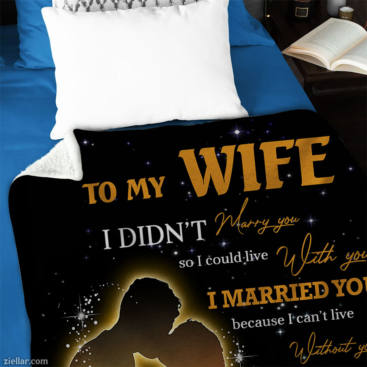 To My Wife Quilt Blanket, Fleece Blanket Gift with Silhouette Couple and Destiny Quote