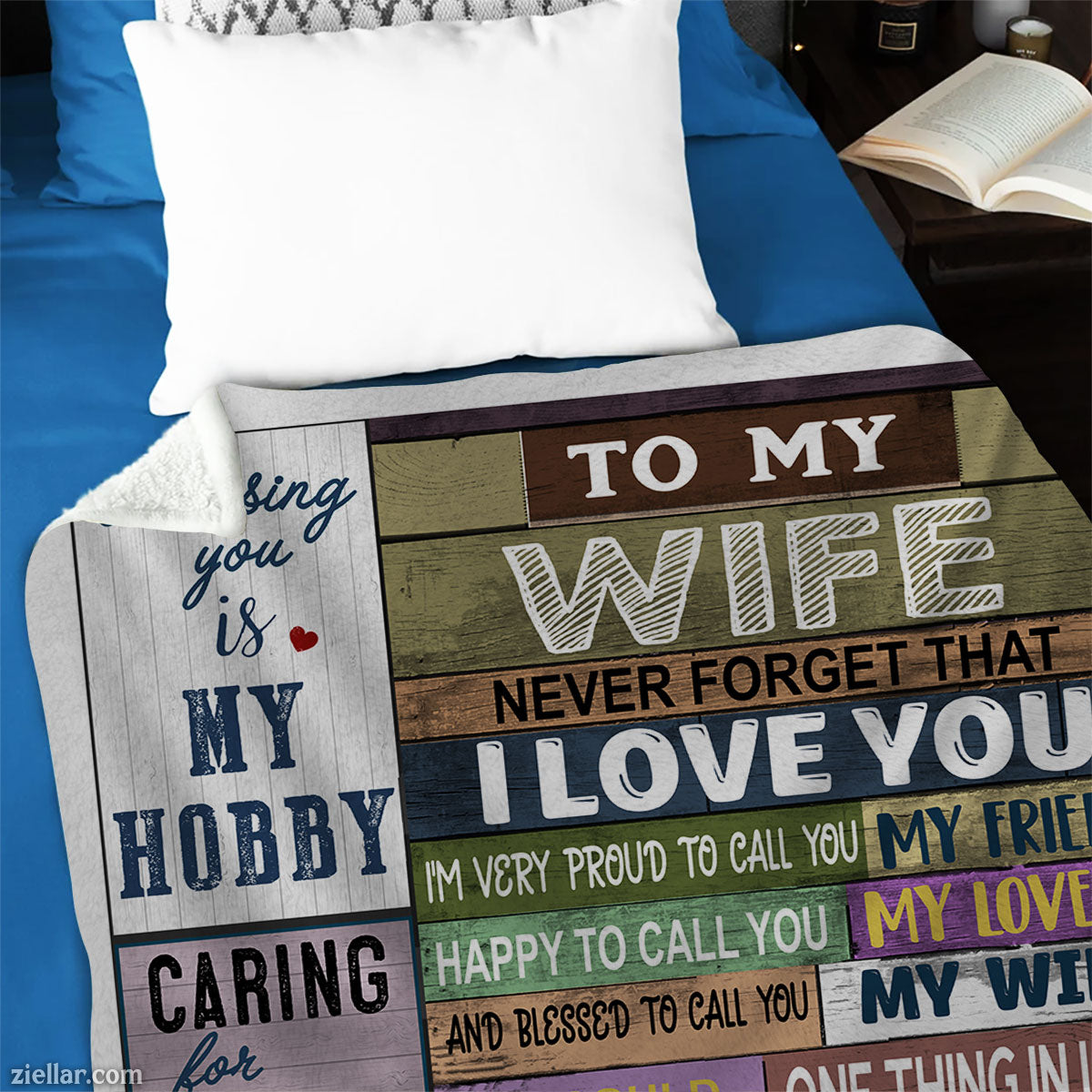 To My Wife Quilt Blanket, Fleece Blanket with Striped Typography of Husband's Loving Words