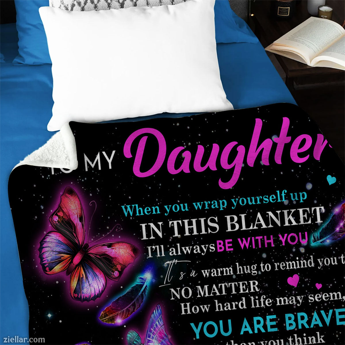 To My Daughter Quilt Blanket, Fleece Blanket Gift with Fireflies and Butterflies, Custome Name Option