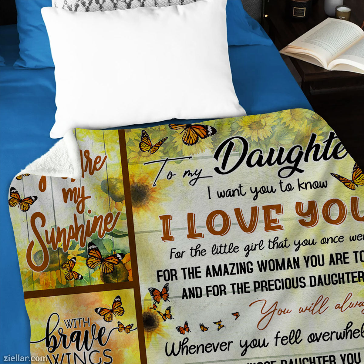 To My Daughter Quilt Blanket, Fleece Blanket Gift with Warm Hugs and Inspirational Words, Custome Name
