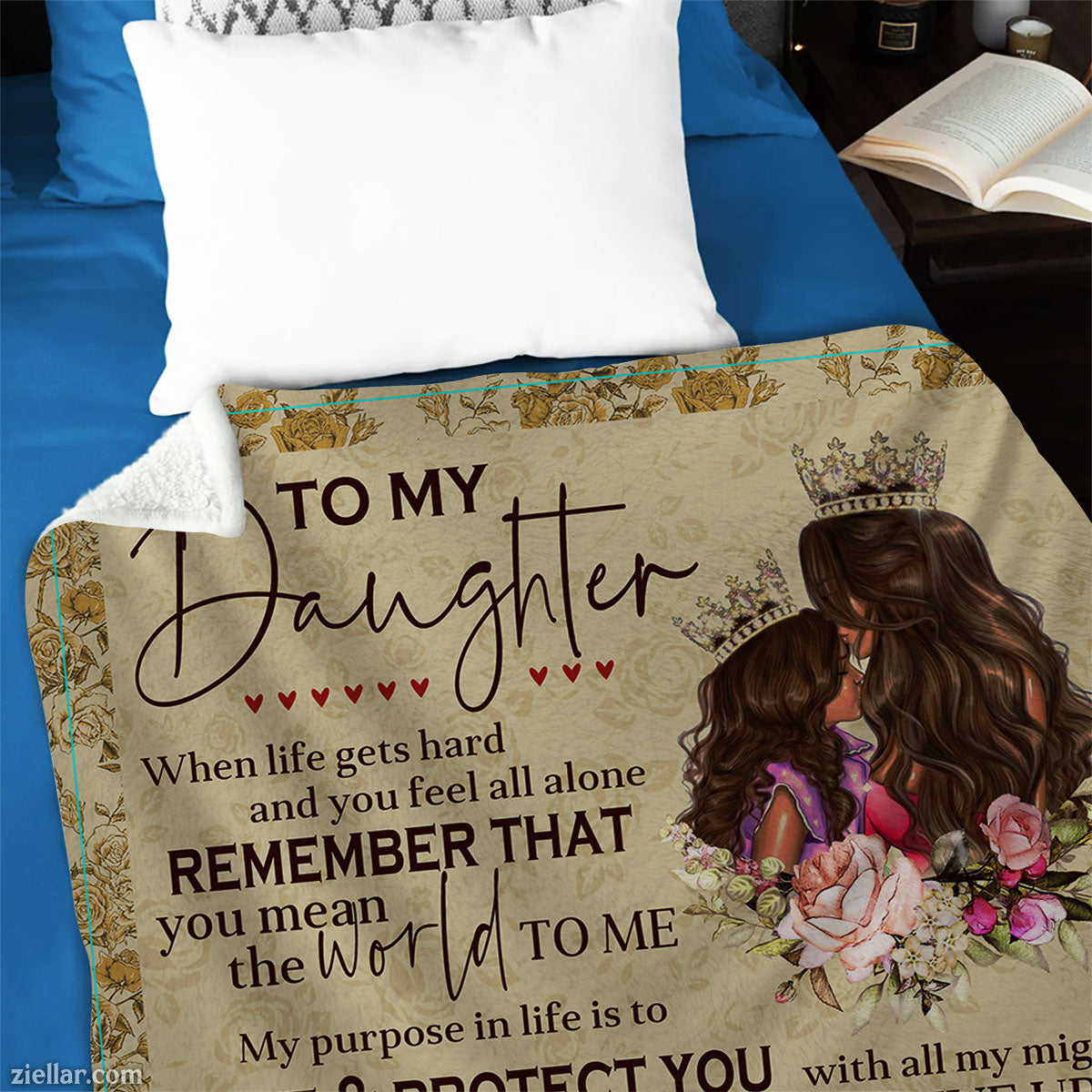To My Daughter Quilt Blanket, Fleece Blanket Gift with Mother’s Love Quote, Custome Name Option