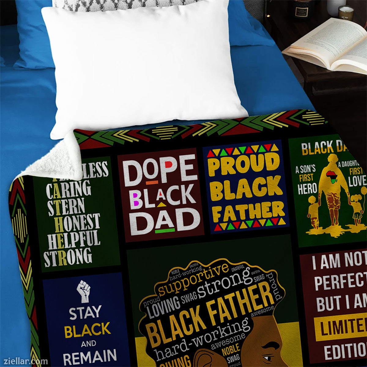 Black Father Strong King Quilt Blanket, Fleece Blanket Gift with Motivational Words, Personalized