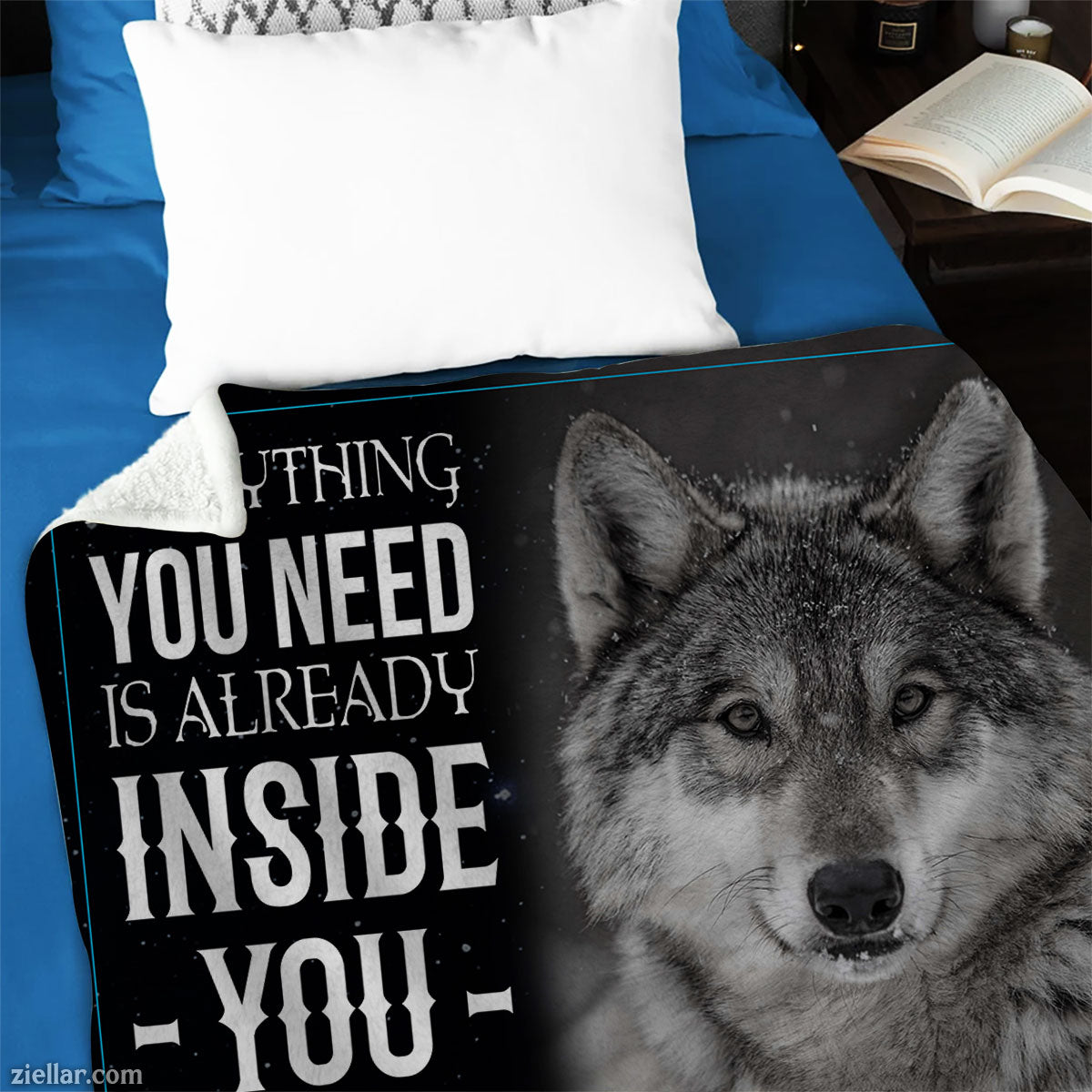 Wolf Under Moon Quilt Blanket, Fleece Blanket Gift with Empowering Quote, Personalized Name
