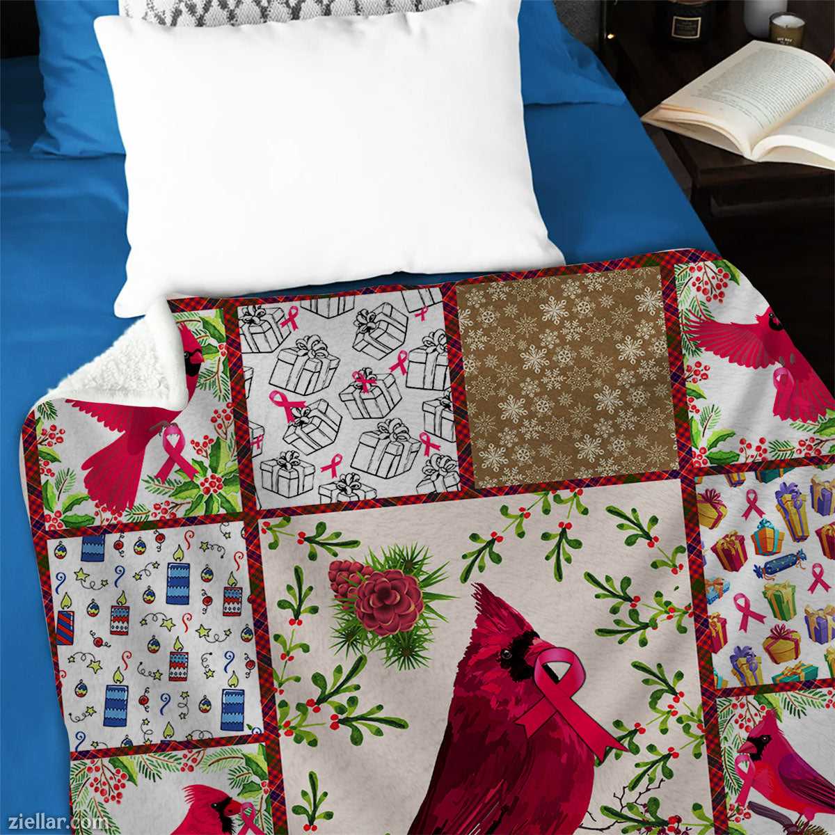 Cardinals Appear Quilt Blanket, Fleece Blanket Gift with Birds, Flowers and Nature Theme