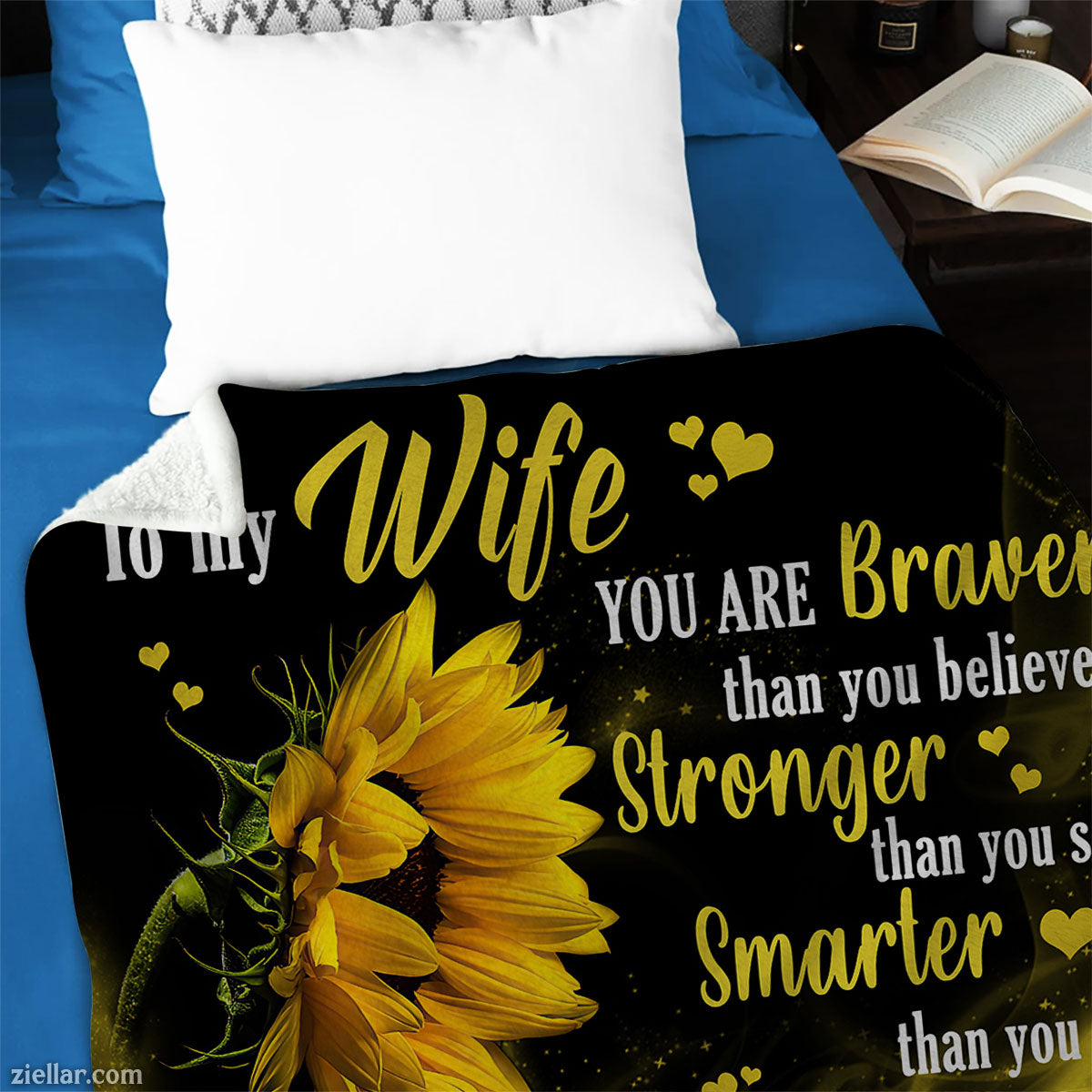 To My Wife Sunflower Love Quilt Blanket, Fleece Blanket Gift with Bold Quote, Custome Name