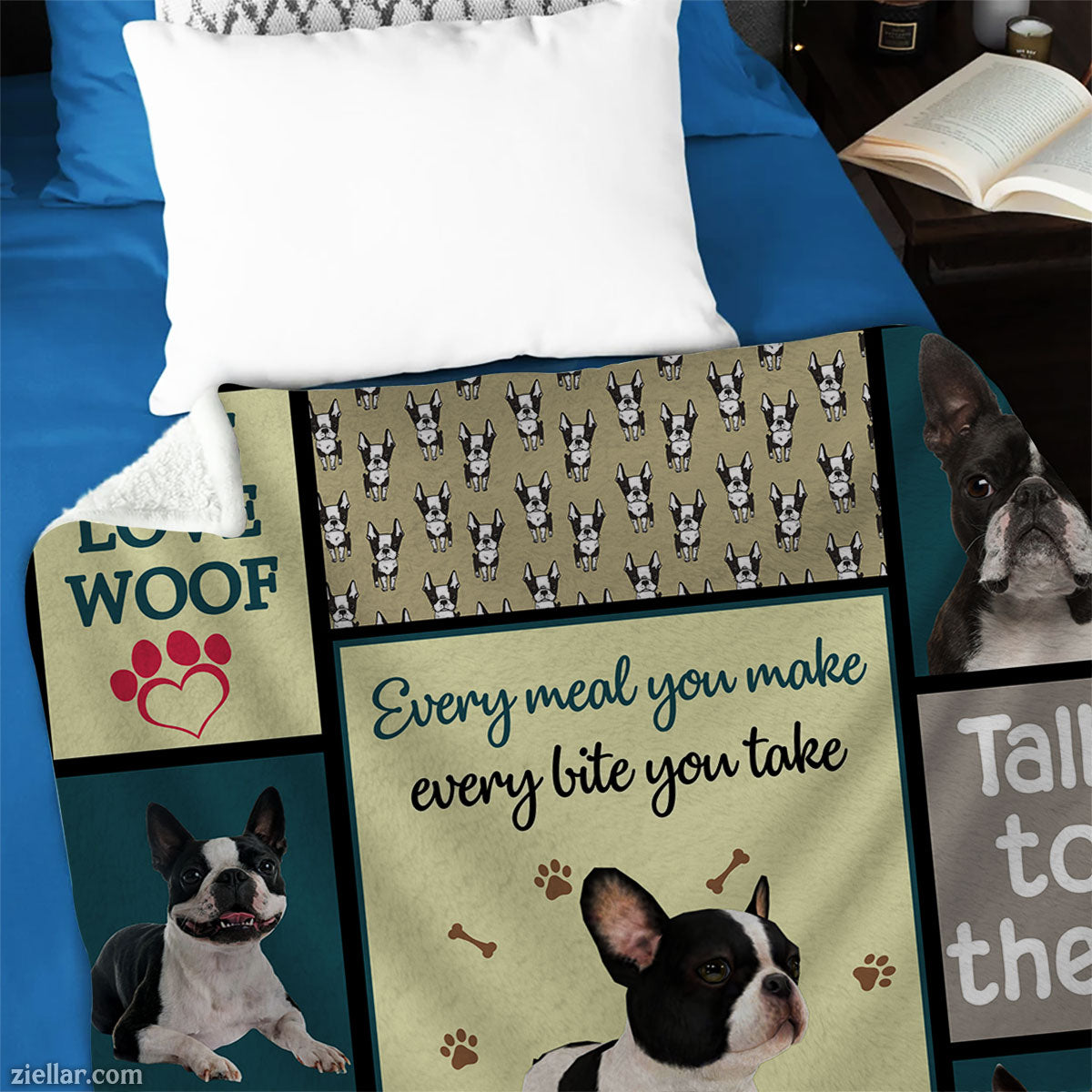 Funny Boston Terrier Dog Quilt Blanket, Fleece Blanket Gift for Dog Lovers and Pet Owners