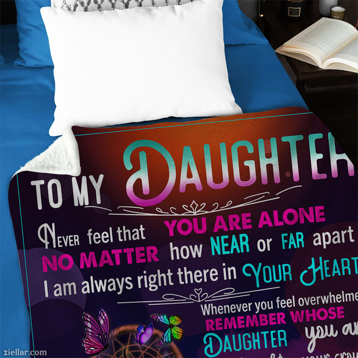 To My Daughter Quilt Blanket, Fleece Blanket Gift with Rainbow Unicorn, Encouragement, Custome Name