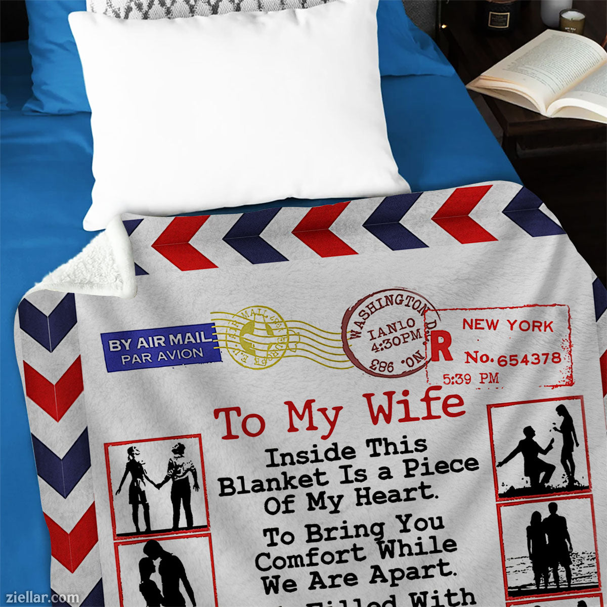To My Wife Quilt Blanket, Fleece Blanket Gift from Military Husband, Red White and Blue, Custome Name
