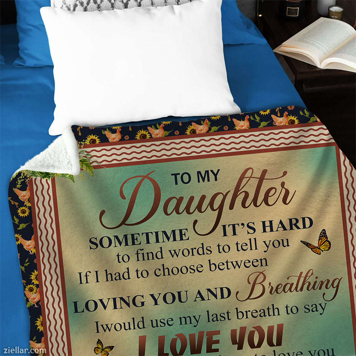 To My Daughter Quilt Blanket, Fleece Blanket Gift with Sunflower and Motivational Poem, Custome Name