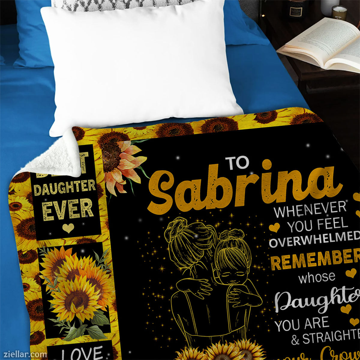 To Sabrina Quilt Blanket, Fleece Blanket Gift for Daughter with Sunflowers, Personalized