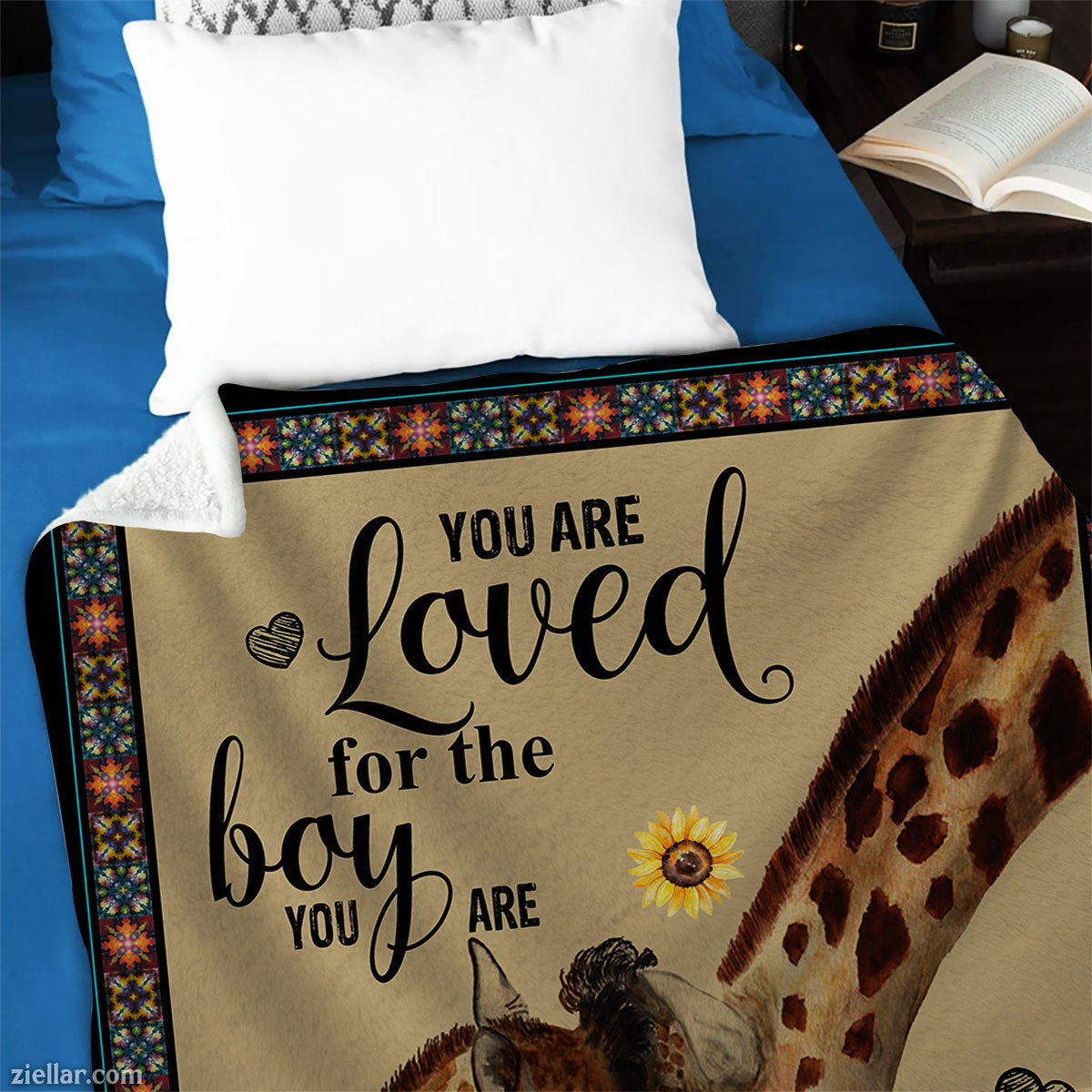 You Are Loved Quilt Blanket, Fleece Blanket for Son with Giraffe Theme, Custome Name Gift