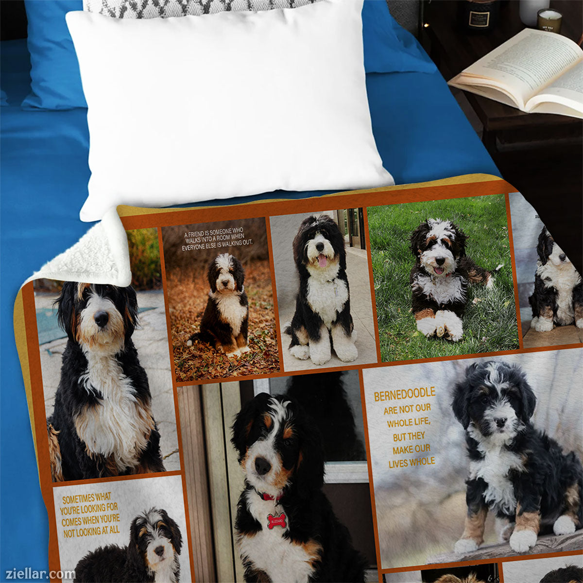 Bernese Mountain Dog Quilt Blanket, Fleece Blanket Cute Pet Lover Gift with Dog Portraits