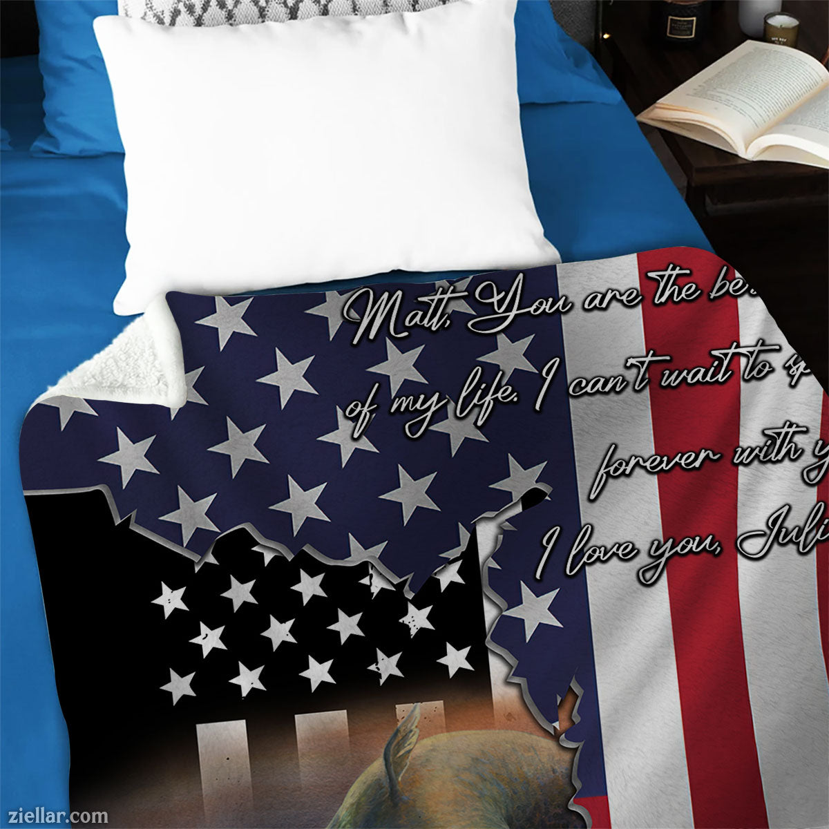 American Flag Catfish Quilt Blanket, Fleece Blanket Patriotic Fishing Gift for Men