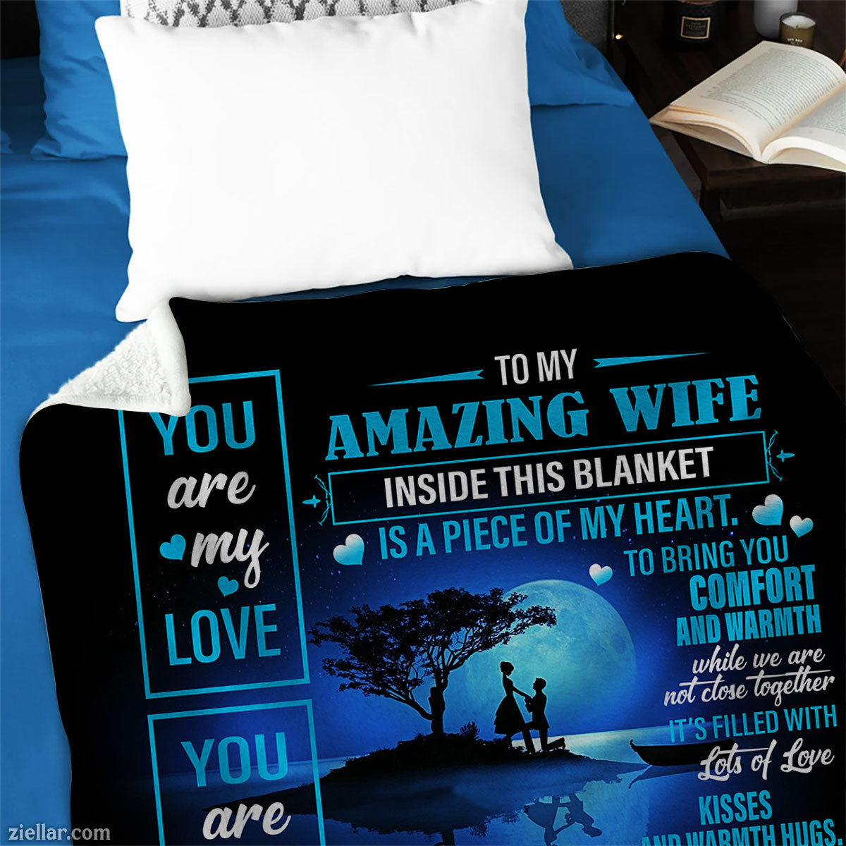 To My Amazing Wife Quilt Blanket, Fleece Blanket Romantic Blue Ocean Theme, Custome Name Gift