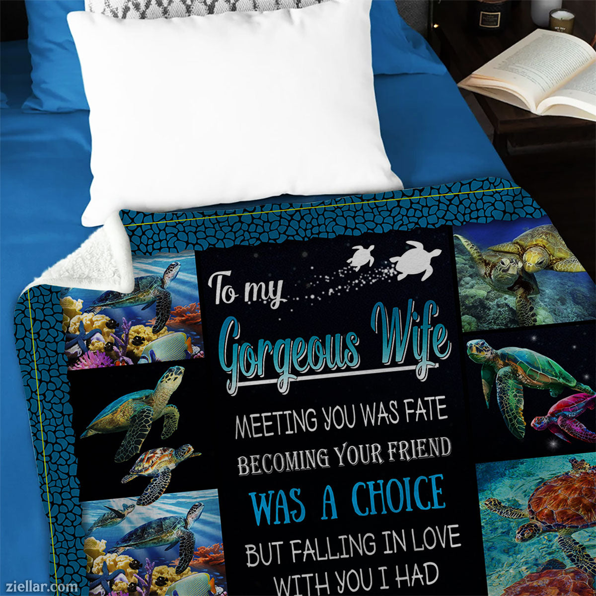 To My Gorgeous Wife Quilt Blanket, Fleece Blanket Ocean Fish Theme Romantic Gift, Custome Name