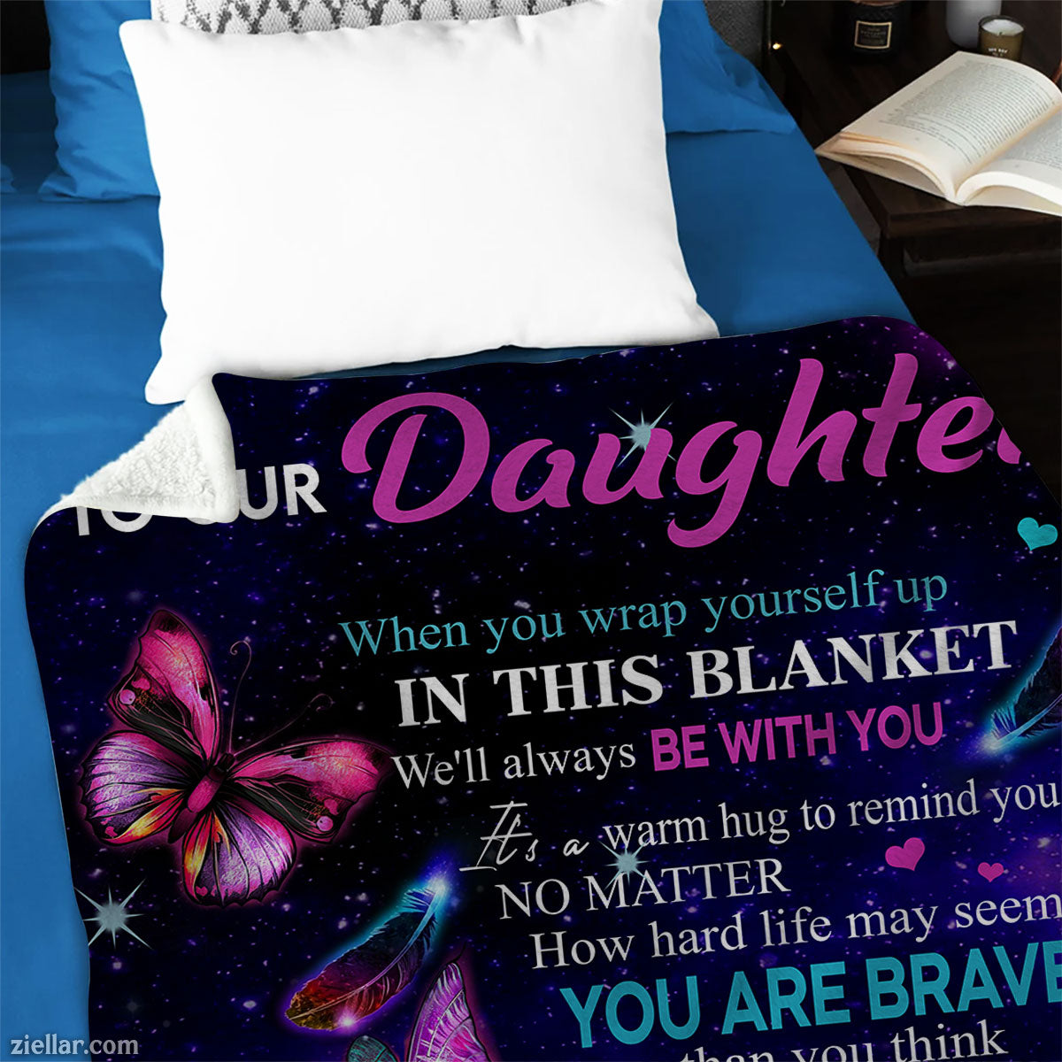 To Our Daughter Quilt Blanket, Fleece Blanket Butterfly Galaxy Gift from Parents, Custome Name